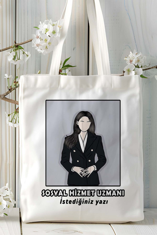 Art hedi̇ye sosyal hizmet uzmanı Baskılı bez omuz çantası kişiye özel model 3