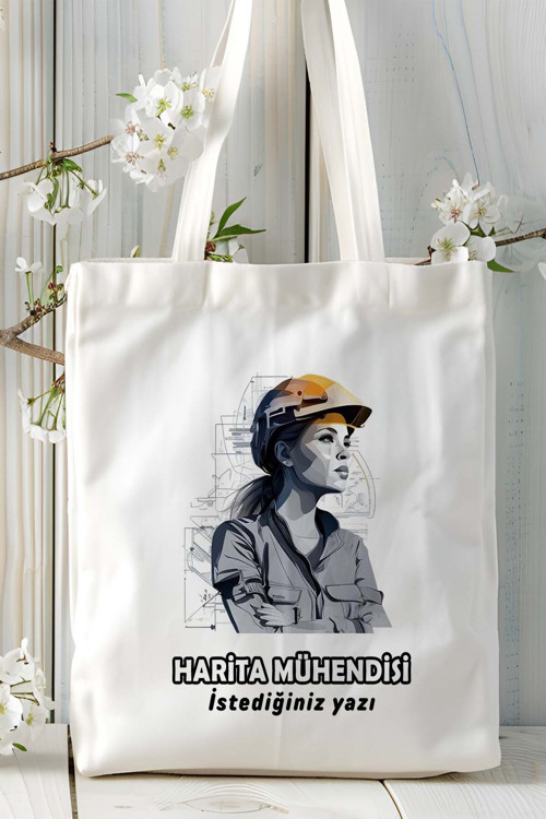 Art hedi̇ye harita mühendisi Baskılı bez omuz çantası kişiye özel model 14