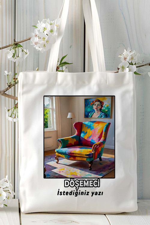 Art hedi̇ye döşemeci Baskılı bez omuz çantası kişiye özel model 5