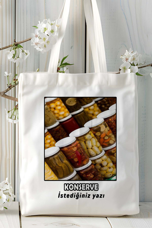 Art hedi̇ye konserveci Baskılı bez omuz çantası kişiye özel model 2