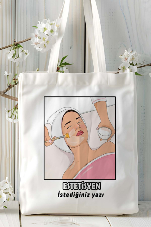 Art hedi̇ye estetisyen Baskılı bez omuz çantası kişiye özel model 5