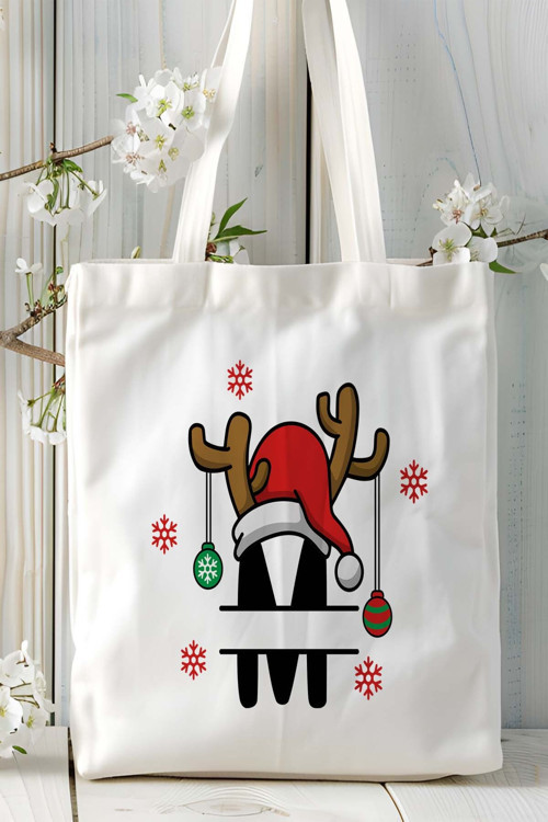 Art hedi̇ye M harfi yeniyıl hediye noel christmas Baskılı Bez Omuz Çantası Çift taraflı kişiye özel model 15