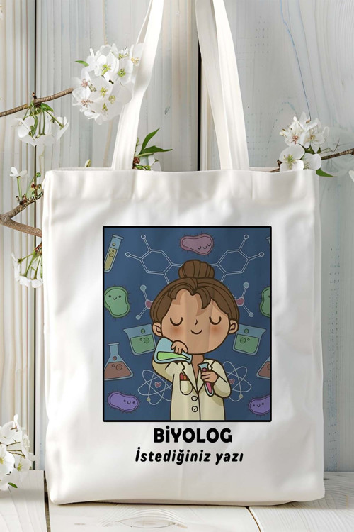 Art hedi̇ye biyolog Baskılı bez omuz çantası kişiye özel model 5