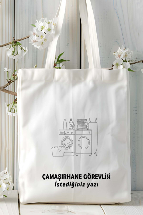 Art hedi̇ye çamaşırhane görevlisi çamaşırcı Baskılı bez omuz çantası kişiye özel model 13