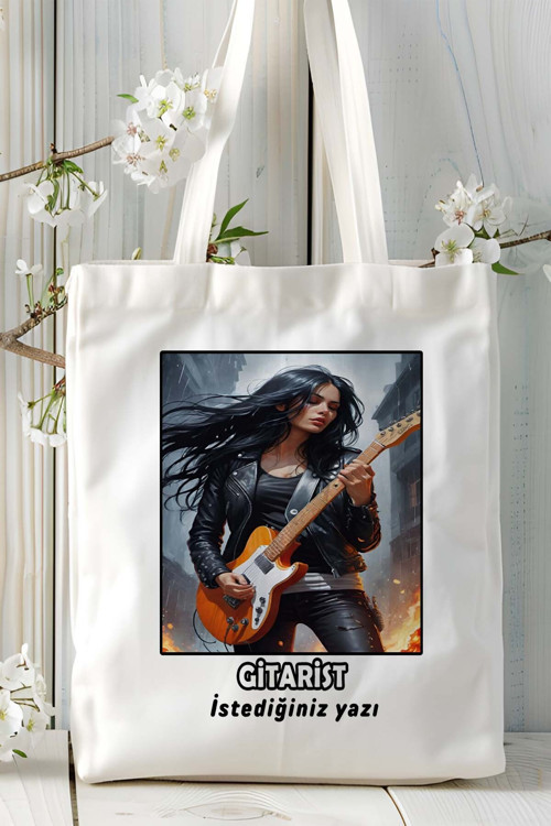 Art hedi̇ye gitarist Baskılı bez omuz çantası kişiye özel model 2