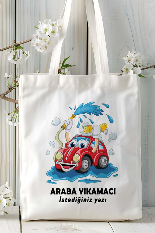 Art hedi̇ye araba yıkamacı Baskılı bez omuz çantası kişiye özel model 7