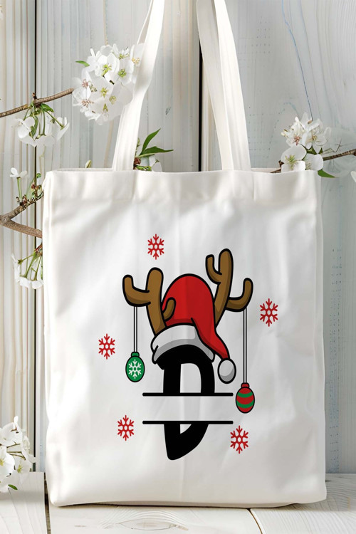 Art hedi̇ye D harfi yeniyıl hediye noel christmas Baskılı Bez Omuz Çantası Çift taraflı kişiye özel model 5