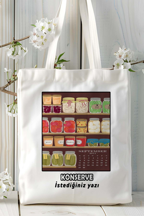 Art hedi̇ye konserveci Baskılı bez omuz çantası kişiye özel model 4