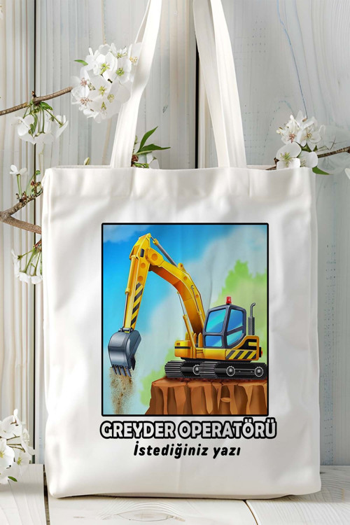 Art hedi̇ye greyder operatörü Baskılı bez omuz çantası kişiye özel model 4
