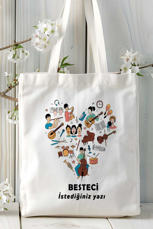 Art hedi̇ye besteci Baskılı bez omuz çantası kişiye özel model 2