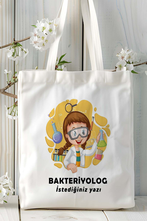 Art hedi̇ye bakteriyolog Baskılı bez omuz çantası kişiye özel model 6