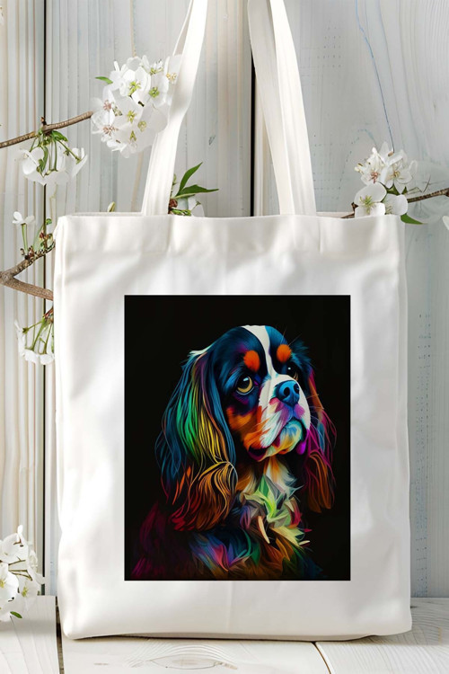 Art hedi̇ye Cavalier King Charles Köpek Baskılı Bez Çanta Omuz Çantası Kişiye Özel model 4