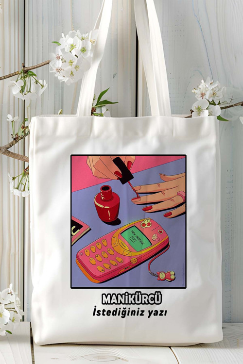 Art hedi̇ye manikurcu Baskılı bez omuz çantası kişiye özel model 1