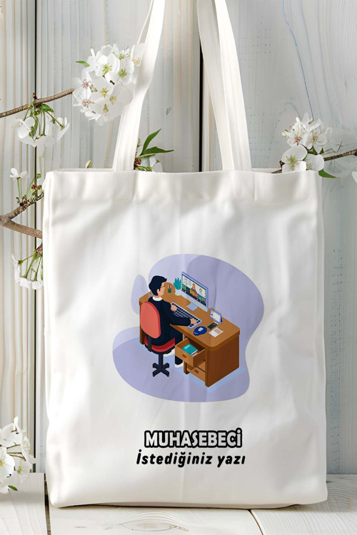 Art hedi̇ye muhasebeci Baskılı bez omuz çantası kişiye özel model 10