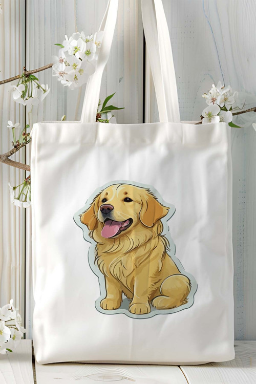 Art hedi̇ye Golden Retriever Köpek Baskılı Bez Çanta Omuz Çantası Kişiye Özel model 2