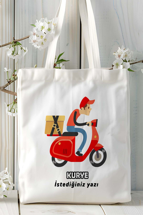 Art hedi̇ye kurye Baskılı bez omuz çantası kişiye özel model 9