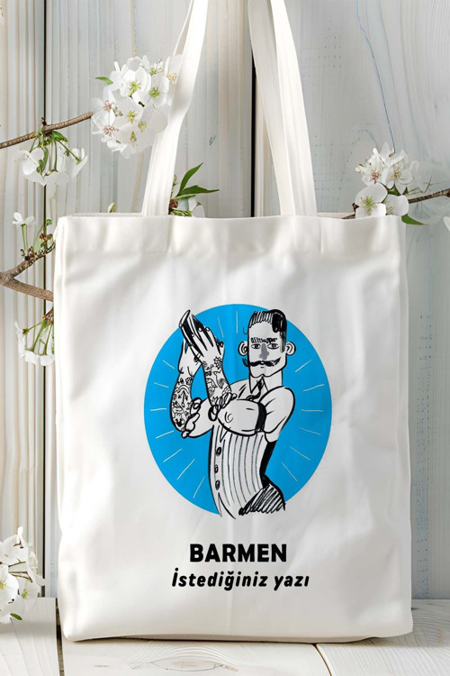 Art hedi̇ye barmen Baskılı bez omuz çantası kişiye özel model 11