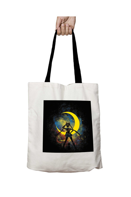 Art hedi̇ye Siyah Kulplu Sailor Moon With Luna Cat Outline Yıkanabilir Okul Omuz Çanta