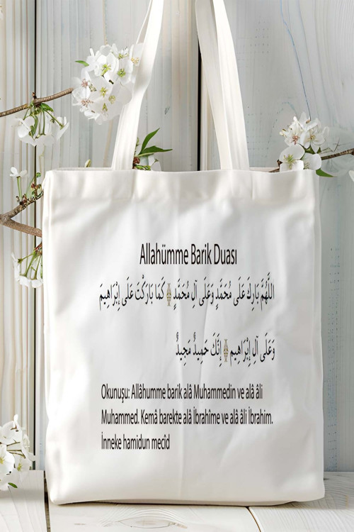 Art hedi̇ye allahümmesallibarik islam Baskılı Bez Çanta Omuz Çantası Kişiye Özel Model 3