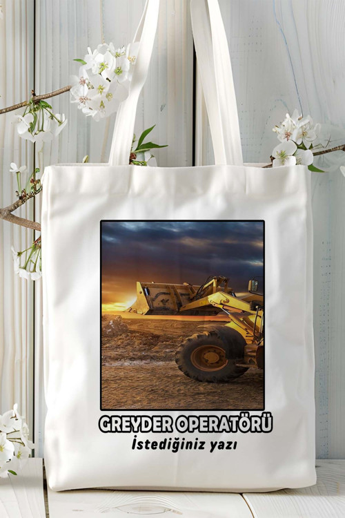 Art hedi̇ye greyder operatörü Baskılı bez omuz çantası kişiye özel model 3
