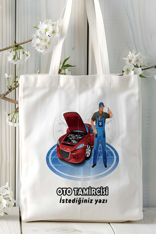 Art hedi̇ye oto tamirci Baskılı bez omuz çantası kişiye özel model 1