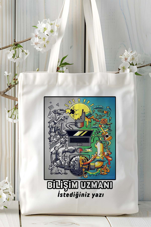 Art hedi̇ye bilisim uzmanı Baskılı bez omuz çantası kişiye özel model 1
