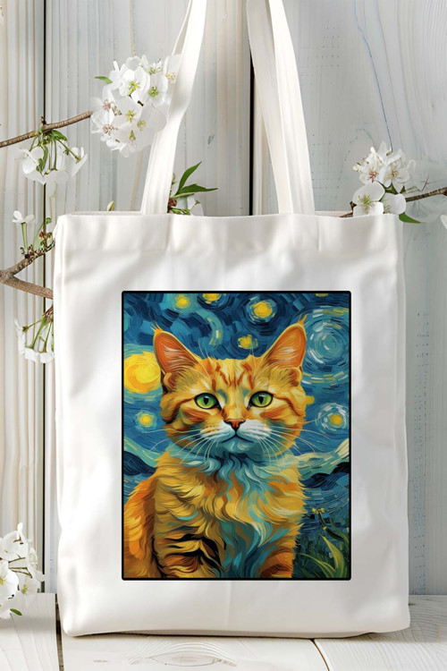 Art hedi̇ye kedi Baskılı Bez Çanta Omuz Çantası Kişiye Özel model 3