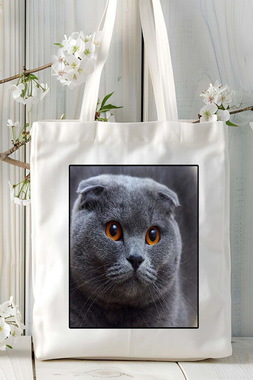 Art hedi̇ye Scottish Foldi kedi Baskılı Bez Çanta Omuz Çantası Kişiye Özel model 3