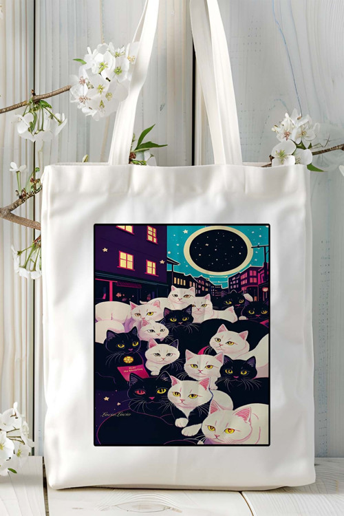 Art hedi̇ye retro kedi Baskılı Bez Çanta Omuz Çantası Kişiye Özel model 12