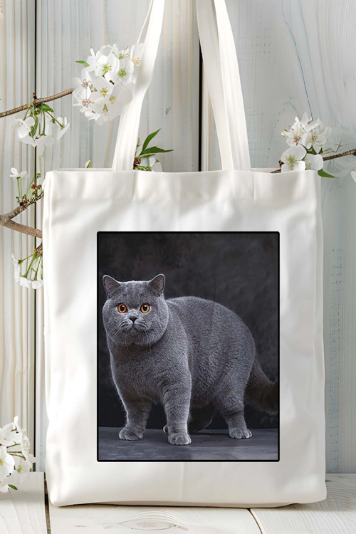 Art hedi̇ye British Shorthairt kedi Baskılı Bez Çanta Omuz Çantası Kişiye Özel model 3