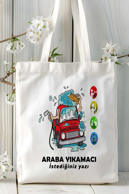Art hedi̇ye araba yıkamacı Baskılı bez omuz çantası kişiye özel model 5