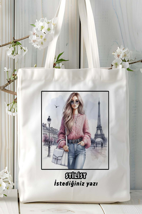 Art hedi̇ye stilist Baskılı bez omuz çantası kişiye özel model 9