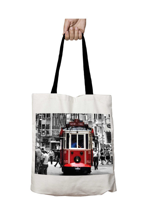 Art hedi̇ye Siyah Kulplu İstanbul Taksim Tramvay Yıkanabilir Okul Omuz Çanta