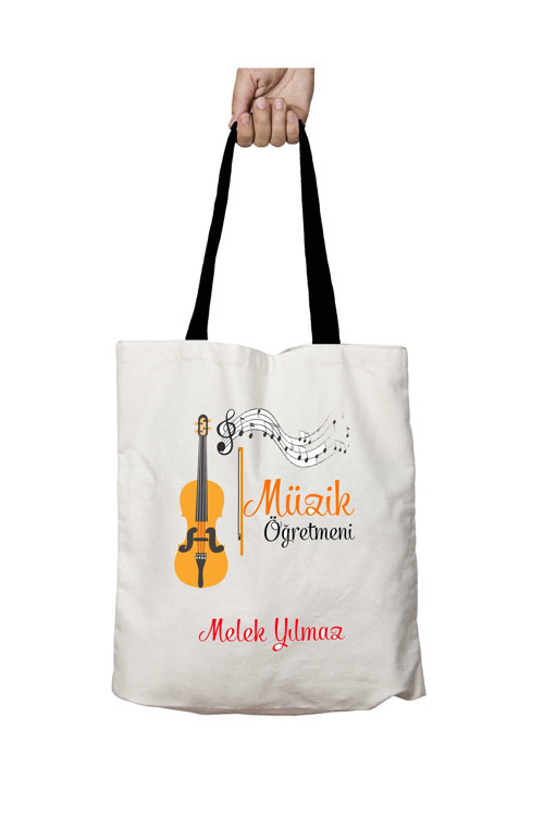 Art hedi̇ye Siyah Kulplu Kişiye Özel Keman Müzik Öğretmeni Yıkanabilir Okul Omuz Çanta