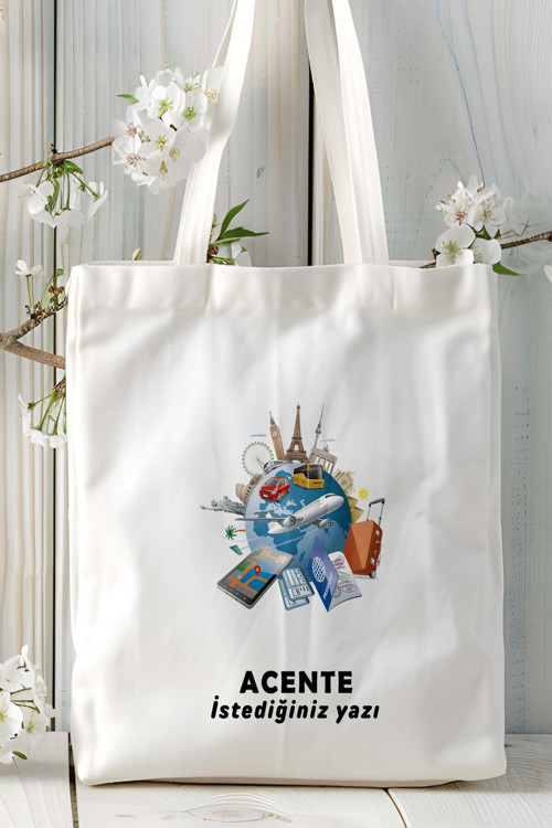 Art hedi̇ye acente Baskılı bez omuz çantası kişiye özel model 5