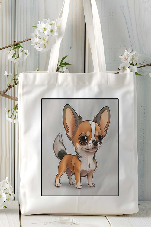 Art hedi̇ye Chihauhau Köpek Baskılı Bez Çanta Omuz Çantası Kişiye Özel model
