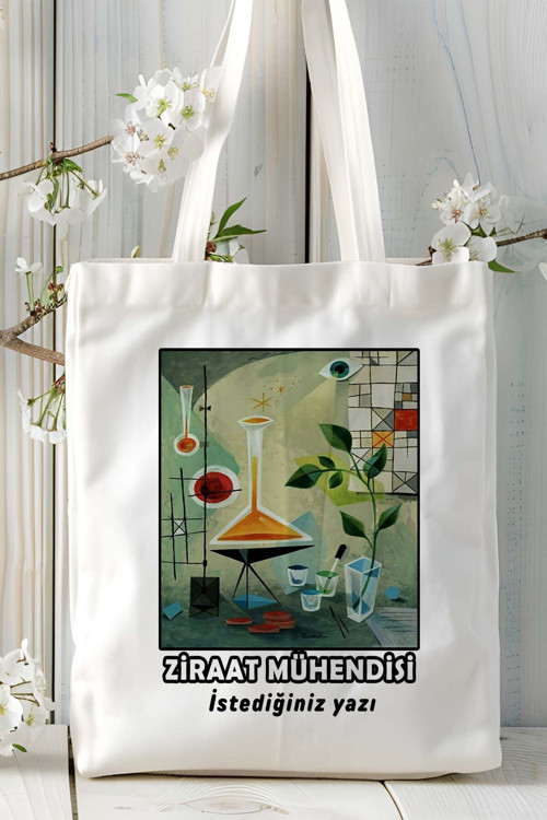 Art hedi̇ye ziraat mühendisi Baskılı bez omuz çantası kişiye özel model 9