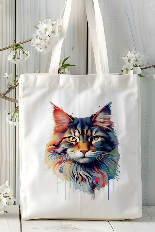 Art hedi̇ye Maine Coon kedi Kişiye Özel Baskılı Omuz Çanta desen 1
