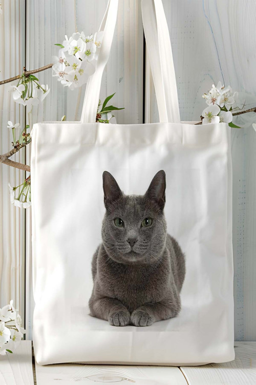 Art hedi̇ye Mavi Rus kedisi kedi Kişiye Özel Baskılı Bez Çanta Omuz Çantası desen 6