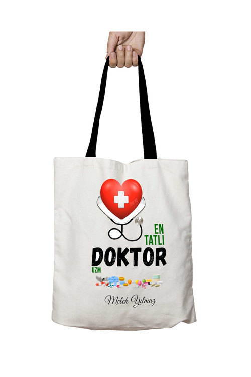 Art hedi̇ye Siyah Kulplu Kişiye Özel En Tatlı Doktor Dizayn Yıkanabilir Okul Omuz Çanta