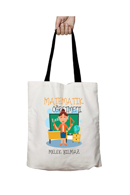 Art hedi̇ye Siyah Kulplu Kişiye Özel Matematik Öğretmeni Gönye Yıkanabilir Okul Omuz Çanta