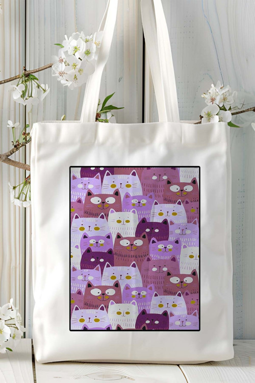 Art hedi̇ye retro kedi Baskılı Bez Çanta Omuz Çantası Kişiye Özel model 31
