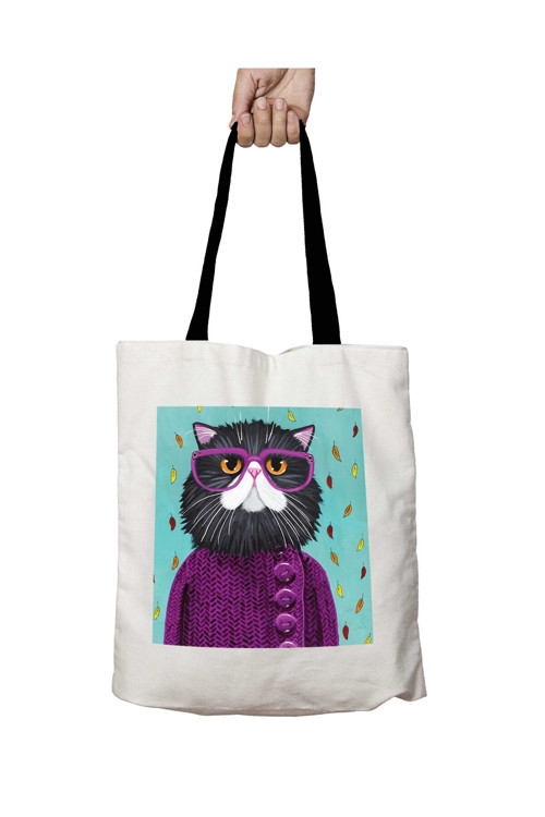Art hedi̇ye Siyah Kulplu Hippie Cat Kedi Gözlük Yıkanabilir Okul Omuz Çanta