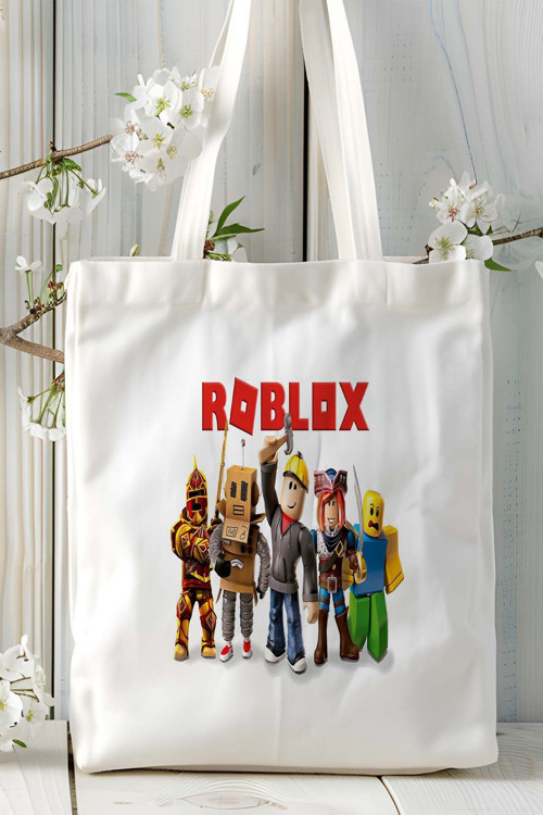 Art hedi̇ye Roblox Oyun Baskılı Omuz Çantası Çift Taraflı Baskı Kişiye Özel Beyaz Model 4