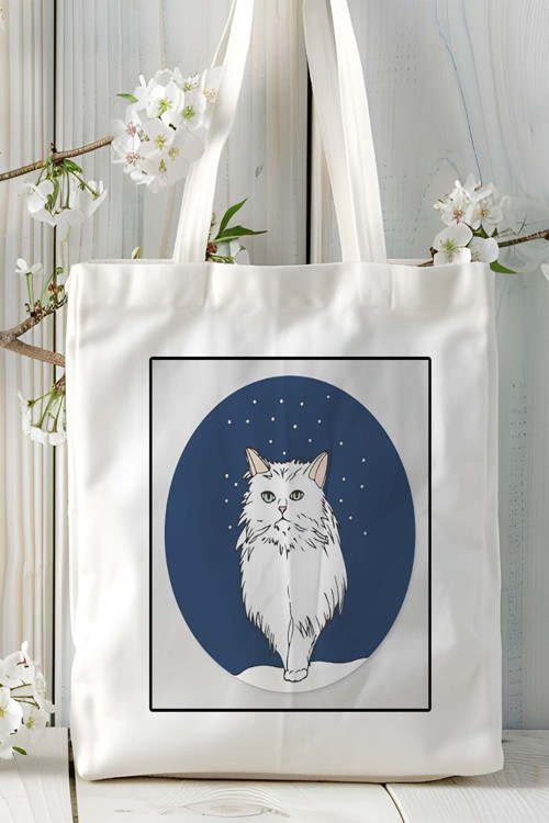 Art hedi̇ye Chinchilla kedisi kedi Baskılı Bez Çanta Omuz Çantası Kişiye Özel model 1