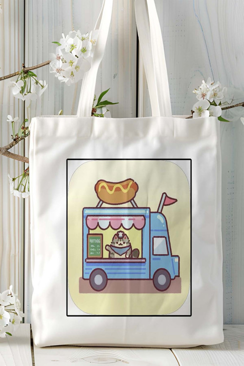 Art hedi̇ye cat snackbar Mobil Oyun Baskılı Bez Çanta Omuz Çantası Çift tafaflı baskı kişiye özel 7