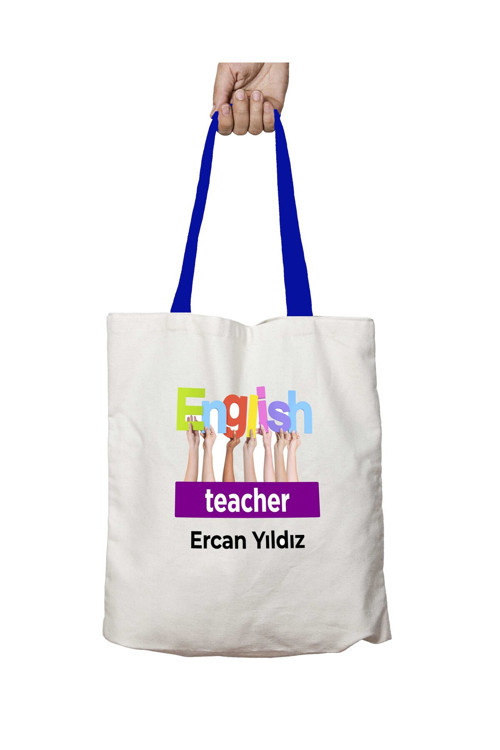 Art hedi̇ye Mavi Kulplu Kişiye Özel English Teacher Yıkanabilir Omuz Çanta