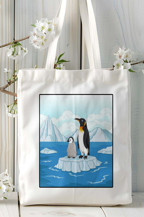 Art hedi̇ye penguen Baskılı Bez Çanta Omuz Çantası kişiye özel model 3
