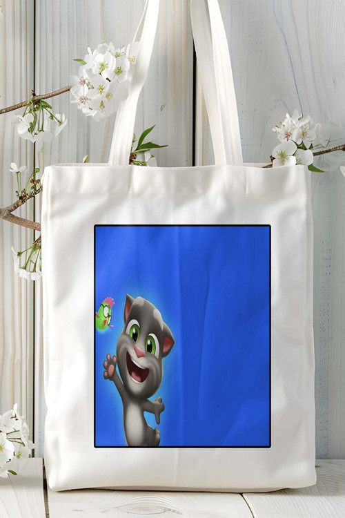 Art hedi̇ye my talking angela Mobil Oyun Baskılı Bez Çanta Omuz Çantası Çift tafaflı baskı kişiye özel 7