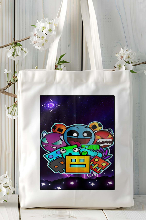 Art hedi̇ye Geometry Dash Mobil Oyun Baskılı Bez Çanta Omuz Çantası Çift tafaflı baskı kişiye özel 2